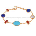 Bracelet Argent Turquoise, Lapis, Corail, Perle et Argent Plaqué Or 18k